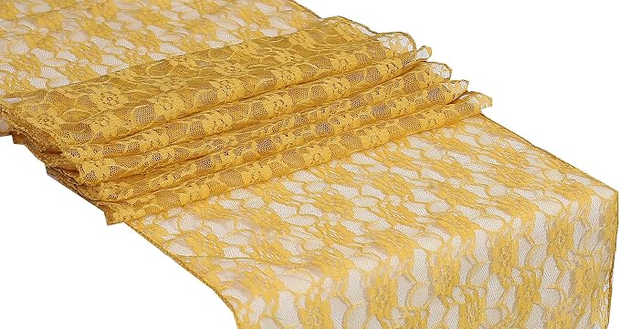 VDS Pack of 15 Floral Lace Table Runners Centerpiece Cloth Linen for Wedding Bithday Graduation Engagement Ceremony Events Party Banquets Table Decoration (12x108 inch) (Gold) by VDS