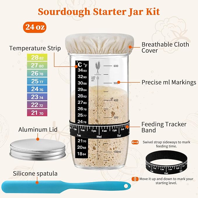 Aliggbent 38Pcs Sourdough Bread Baking Supplies – 11'' Oval & 10'' Round Cotton Rope Banneton Bread Proofing Baskets with Liners & Covers, Sourdough Starter Jar Kit, Scale, Bags & Bread Making Tools - Image 3
