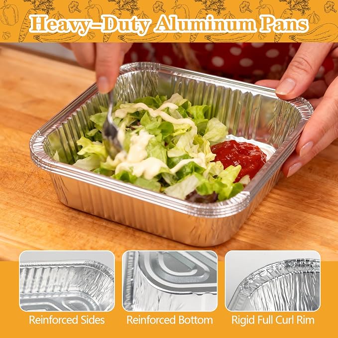 50 Pack Thickened 8x8 Disposable Aluminum Foil Pans - Image 3