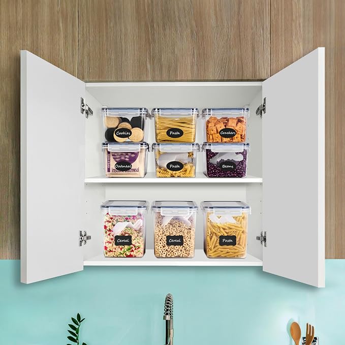 Sorbus Airtight Food Storage Containers, Plastic Pantry Bins (4 Pack) | Four-way snap lids keep cereal, pasta, flour, nuts and candy fresh; stackable construction fits cabinets and counters. - Image 3