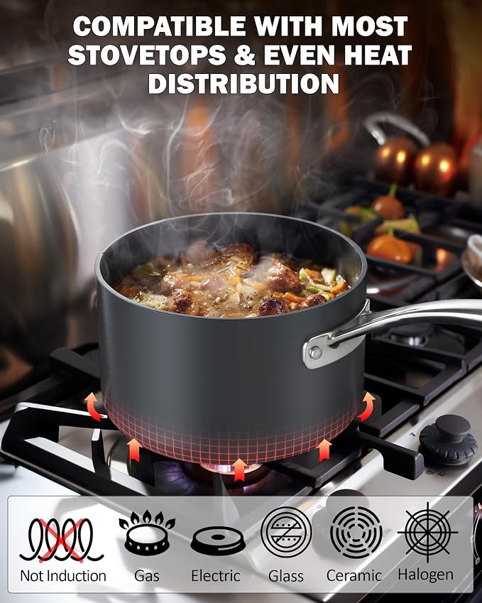 Cooks Standard 3-Quart Hard Anodized Nonstick Saucepan with Glass Lid - Image 3