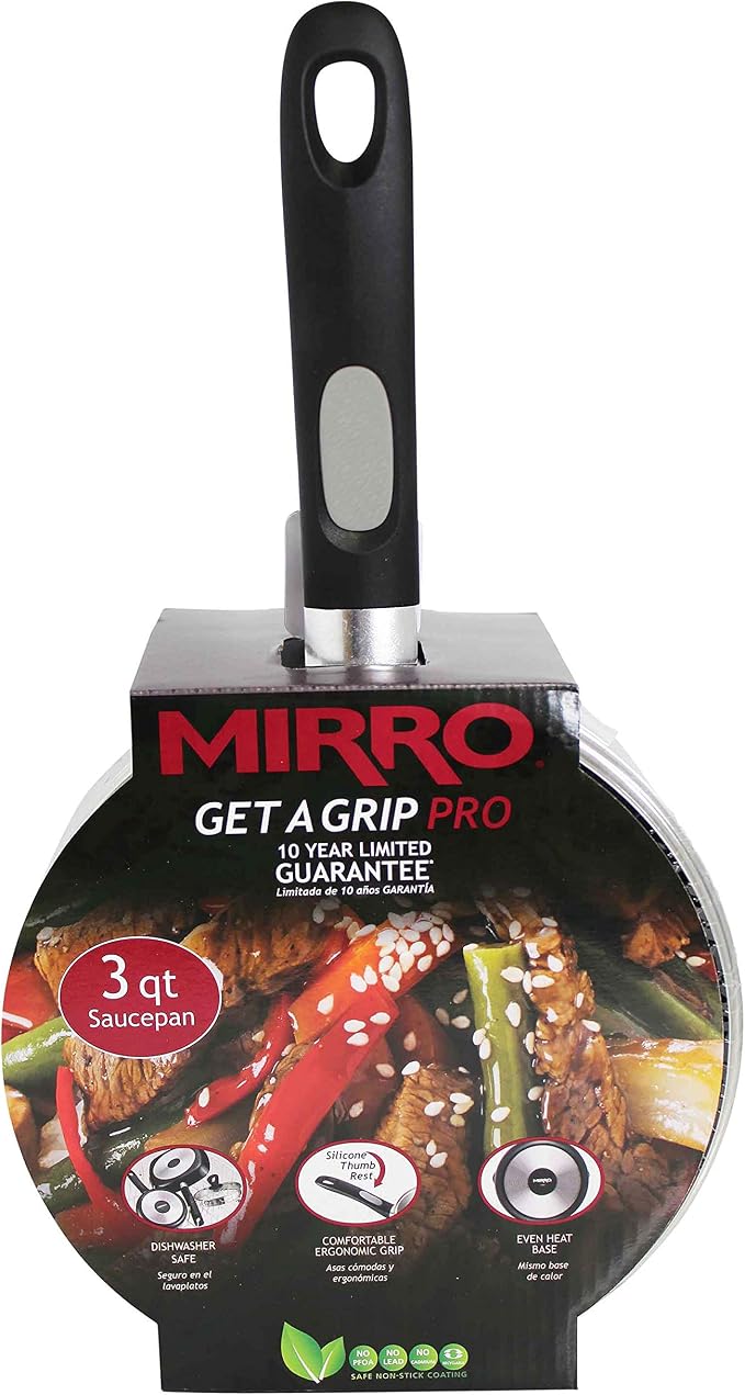 Mirro A7972484 Get A Grip Aluminum Nonstick 3-Quart Saucepan with Glass Lid Cover Cookware, Black - Image 8