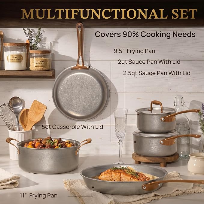 KOKHUB Pots and Pans Set 8 Pcs, Vintage Stainless Steel Cookware Set - Image 2