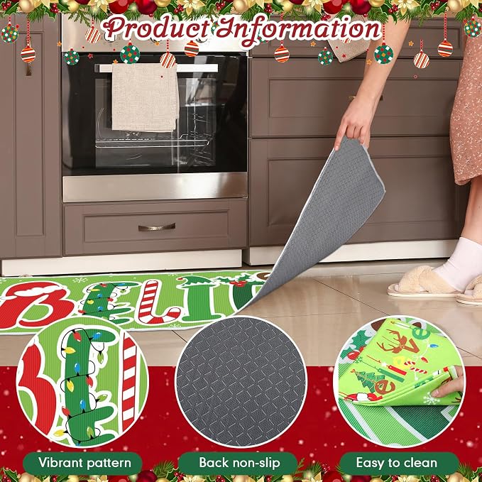 Breling 7 Pcs Lime Green Christmas Kitchen Rug and Towel Set Bathroom Decor Mat Absorbent Dish Hand Towel Xmas Kitchen Decoration Farmhouse Gift - Image 6