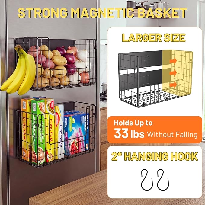 Ofiray-home Magnetic Shelf for Fridge, Large Basket for Aluminum Foil | 50 lbs strong magnet, no-drill, large capacity, ventilated for produce, fits cabinet, wrap boxes, snacks, coffee pods. - Image 2