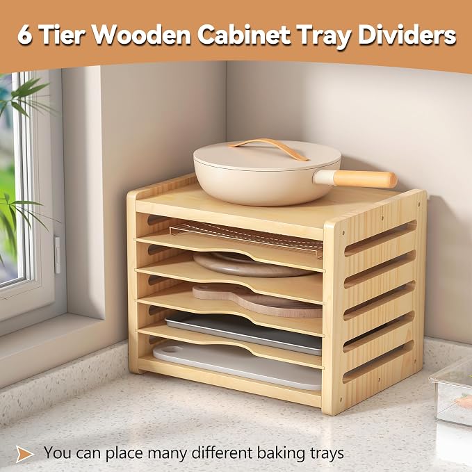 tonchean 6 Tier Wooden Tray Dividers for Cabinets - Image 5