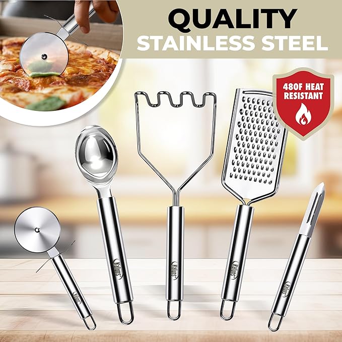 Kaluns 50 PCS Silicone Kitchen Utensils Set Complete Kitchen Set - 800°F Heat Resistant Non-Stick Premium Silicone Cooking Utensils W Wooden Handles - Can Opener, Masher, Turner, Silicone Spatula Set - Image 6