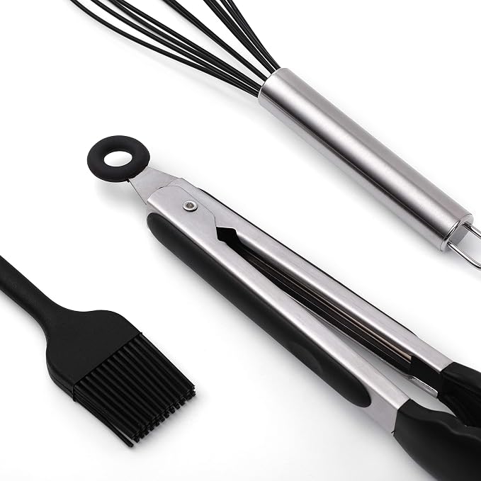 Silicone Kitchen Utensils 10 Piece Cooking Utensil Set, Made of FDA Grade, BPA Free Silicone, Heat Resistant up to 450 Degrees Fahrenheit, Non Stick Stain & Ordor Resistant, Dishwasher Safe - Black - Image 7