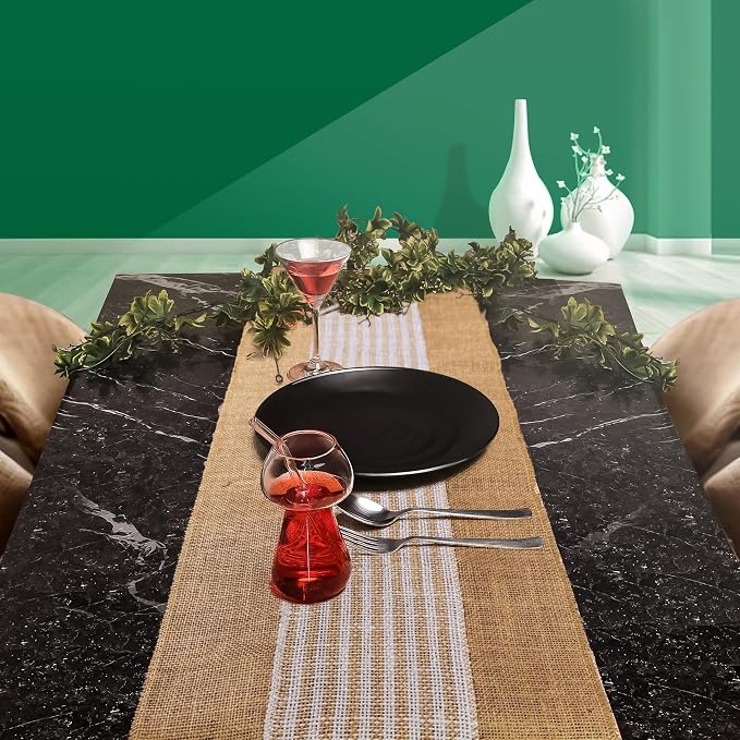 Decorative Table Runner (Pack of 1) – 12”x 108” – Stripe on Natural Rustic Farmhouse Table Runner with Finished Edge – Burlap Runner for Home Decor, Weddings and Christmas - Image 7