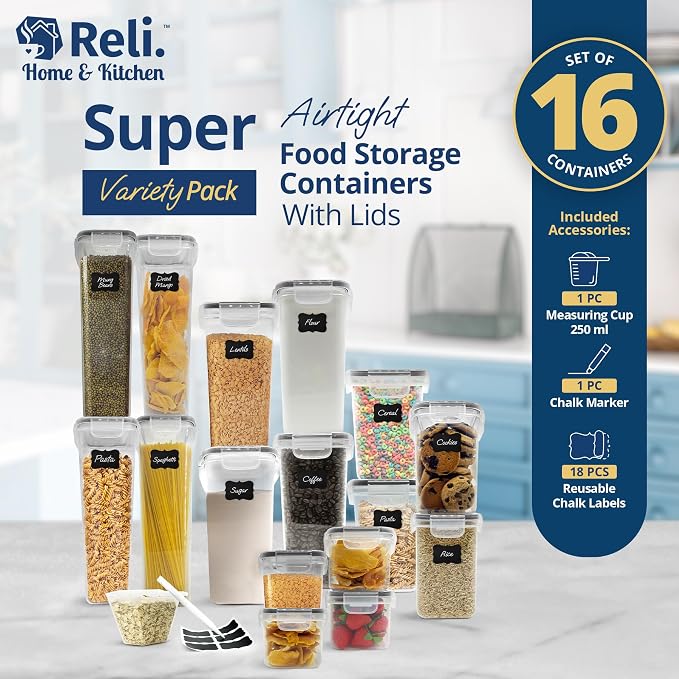 Reli. Pantry Organizers & Storage | Food Containers with Lids, 16 Sets - Image 2