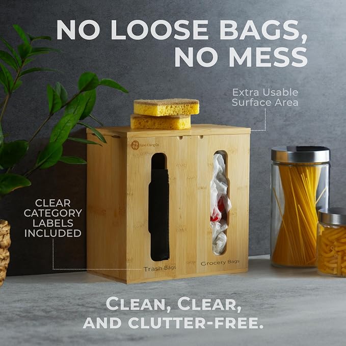 2-in-1 Bamboo Plastic Bag Holder and Trash Dispenser – Large Capacity Storage for Kitchen Cabinet, Under Sink Storage, Pantry Organizers, Laundry Room Organization, Kitchen Must Haves 2025 - Image 4