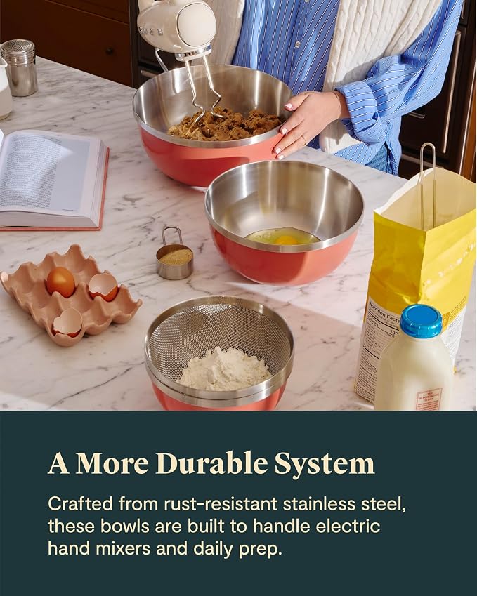 Caraway 6-Piece Stainless Steel Mixing Bowl Set with Glass Lids - Image 4