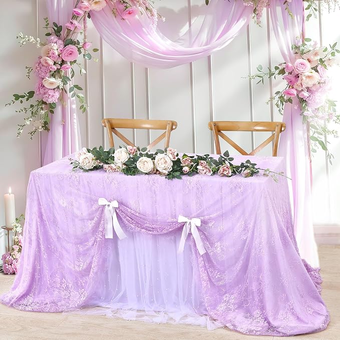 Light Purple Tablecloth Outdoor Lace Table Fabric 2pcs 60x120 Inch for Home - Image 3