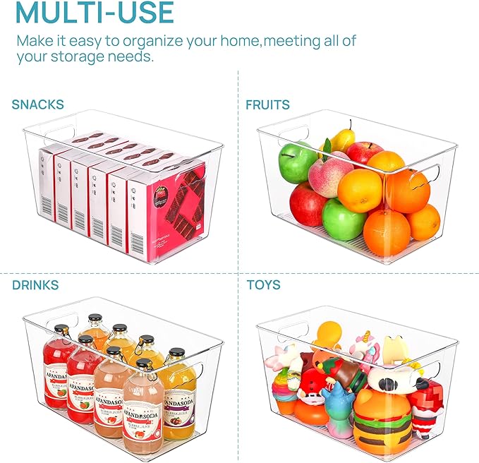 Vtopmart 6 Pack Clear Storage Bins, Pantry Storage Bins with Handle, XL | Plastic Pantry Organizer Containers for Kitchen, Refrigerator, Fridge, Cabinet, Countertops, Home Organization and Storage - Image 5