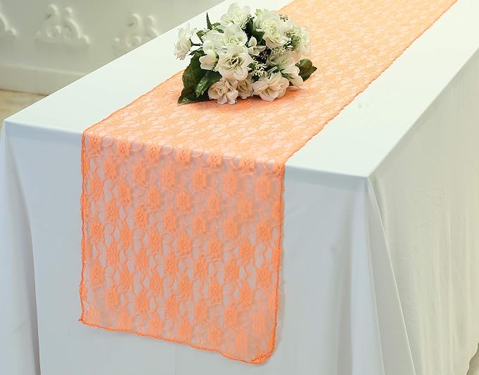 VDS Pack of 20 Floral Lace Table Runners Centerpiece Cloth Linen for Wedding Bithday Graduation Engagement Ceremony Events Party Banquets Table Decoration (12x108 inch) (Peach) - Image 3