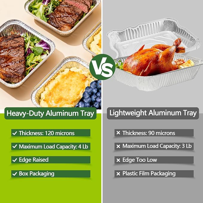 Thickened 50 Pack Heavy Duty Aluminum Pans, 8x8 Small Disposable Aluminum Baking Pans, Square Tin Foil Roasting Tray for Cooking, Meal Prep, Catering, Events, Carton Packaging - Image 3