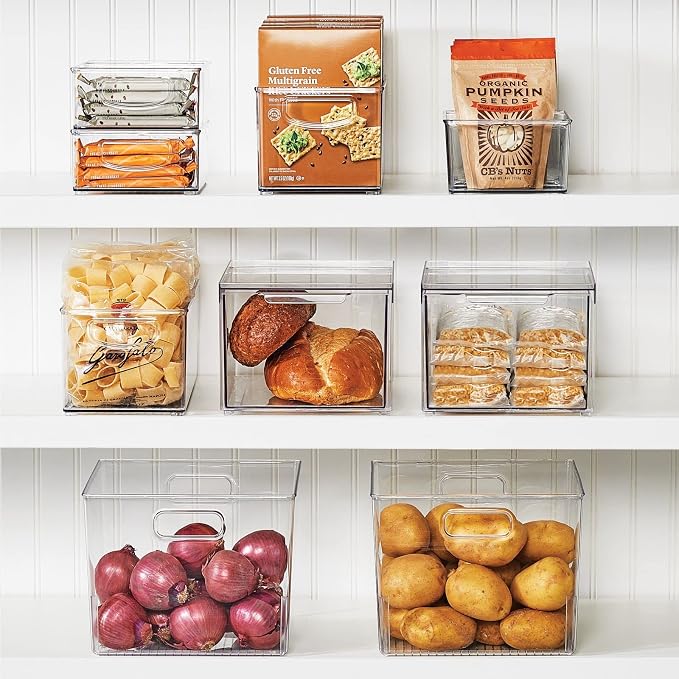 mDesign Plastic Divided Bin Storage Containers - Perfect for Fridge, Cabinet, Pantry, and Home Organization - Clear - Refrigerator Organizers - Ligne Collection - 2 Pack, Clear - Image 6