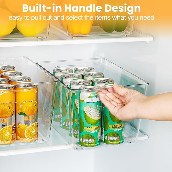 YIHONG 6 Pack Clear Storage Bins, Pantry Organizer Bins with Handle, Large | BPA-free Plastic Bins, Pantry Storage Containers for Kitchen, Freezer, Cabinet, Closet, Bathroom, Under Sink Organization - Image 5