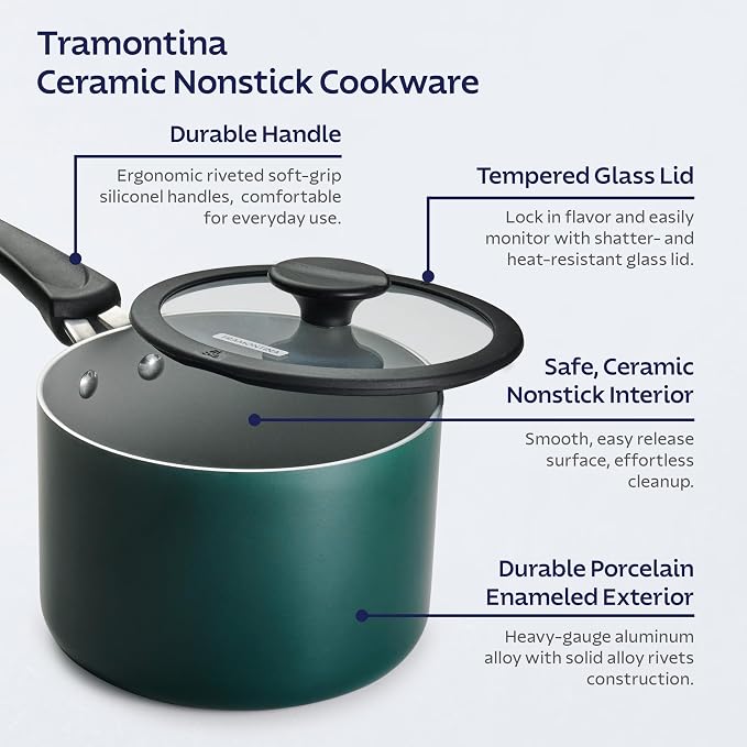 Tramontina Ceramic Non Stick 11-Piece Nesting Pots and Pans Set - Teal - Image 3
