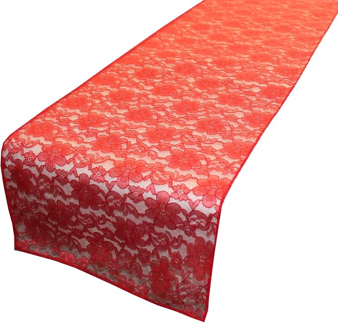 Zen Creative Designs 10 Pack Floral Lace Table Runner Sheer Lace Event Party Wedding Table Decor (12" by 108", Red) by ZenCreativeDesigns
