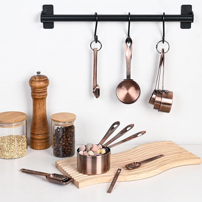 Copper Measuring Cups and Spoons Set 17 for Dry & Liquid, Metric & Us Stainless Steel Measuring Cups and Spoons Set with Leveler for Kitchen & Baking with 3/4 & 2/3 Measurer Cup - Image 9