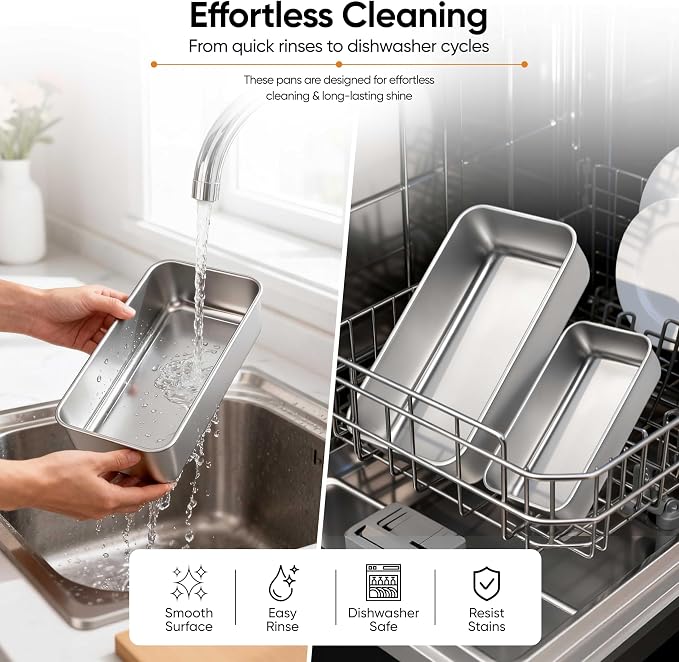 LIANYU Loaf Pan Set, 9x5Inch Bread Pans & 6.3x3.5Inch Mini Bread Baking Pan | 8 Pack Stainless Steel Bread Loaf Pans for Meatloaf Cake, Healthy & Non Toxic, Dishwasher Safe, 4 Medium Pans + 4 Small Pans - Image 6