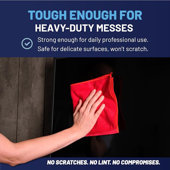 MW Pro Microfiber Cleaning Cloth | Red (12 Pack) | Size 16" x 16" | All Purpose Microfiber Towels - Clean, Dust, Polish, Scrub, Absorbent - Image 6