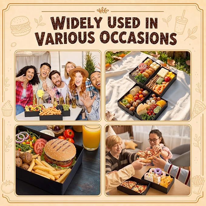 Potchen 200 Pcs Kraft Food Trays 4 Corner Pop up Food Tray Disposable Foldable Cardboard Movie Night Snack Trays Party Container Box for Holding Drink at Stadiums or Theaters (Black) - Image 4