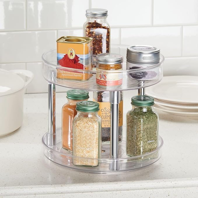 iDesign 9-Inch Plastic 2-Tier Lazy Susan Turntable, Set of 2, Clear/Chrome - Image 6