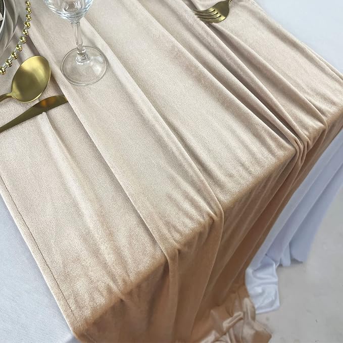 Luxurious Velvet Table Runner, 10ft Wedding Reception Decorations, 20x120inch Soft Velvet Fabric, Table Linen Overlay, Wedding Table Runners (Champagne, 20X120inch) - Image 7