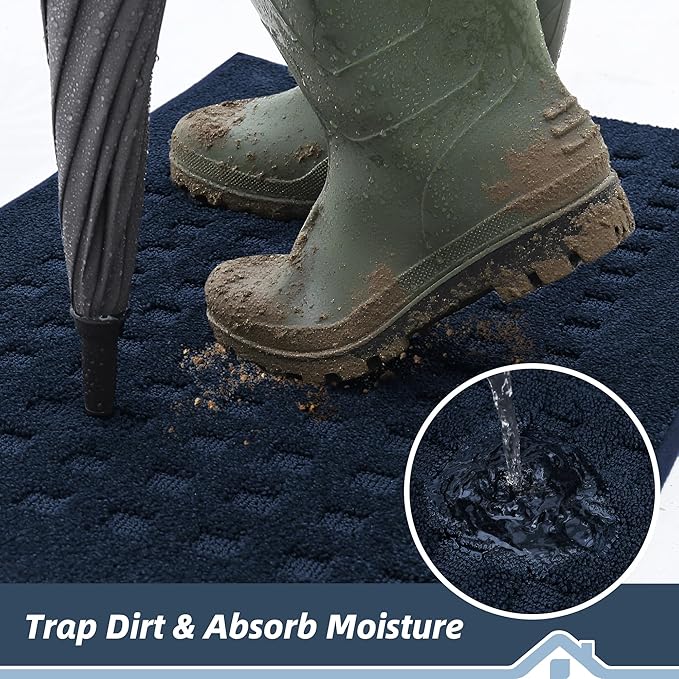 BEQHAUSE Dirt Trapper Door Mats 24"x36", Non Slip Washable, Navy Blue - Image 3