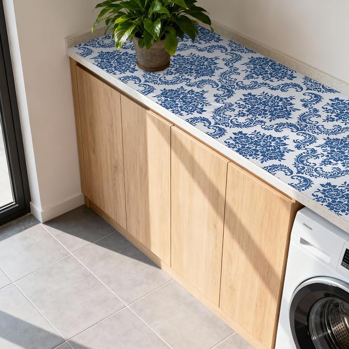 RAY STAR 20" x 10 Ft Shelf Liner for Kitchen Cabinets, Non-Adhesive Cabinet Liner Washable, Drawer Liner for Dresser Non-Slip Bathroom [Blue Damask](3 Rolls) - Image 8