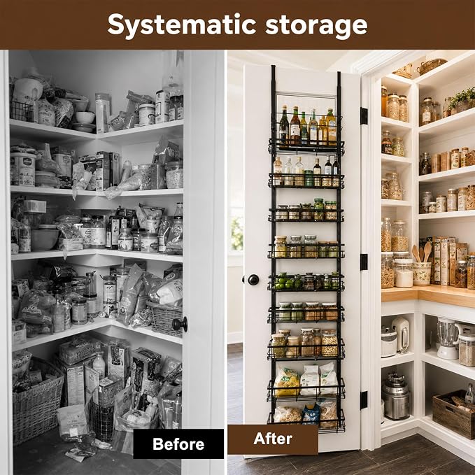 Pantry Door Organizer, 9-Tier Over The Door Pantry Organizer for Kitchen Pantry Storage, Adjustable Metal Hanging Spice Rack with 9 Baskets for Pantry Kitchen Bathroom Laundry Room Closet, Black - Image 3