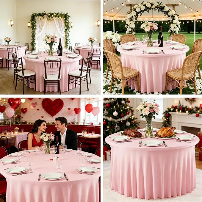 10 Pack Pink Spandex Round Tablecloths for 60inch Tables, 120 Inch Stretchy 5ft Round Fitted Tablecloth Wrinkle Free Washable Table Cloths Table Covers with Skirt for Wedding Party Birthday Banquet - Image 7
