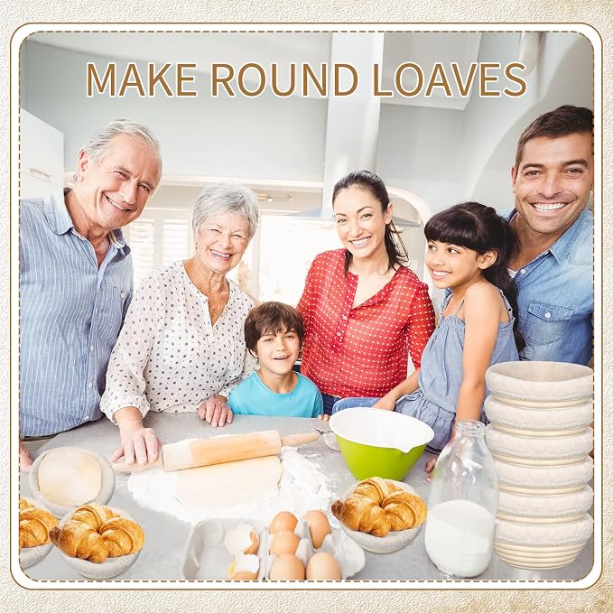 Irenare 10 Pcs Bread Banneton Proofing Basket Round Dough Sourdough Proofing Basket Rattan Bakery Baking Bread Bowl with Liner and Scraper Tool Set for Starter Gifts Professional Home Bakers (5 Inch) - Image 7