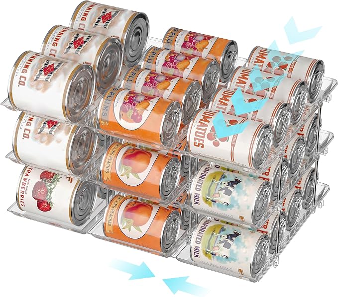 Can Organizer for Pantry, Rolling Food Pantry Storage Rack, 3 Tier | Automatic Rolling, Holds 36 Cans, Clear Canned Food Organizer, Modular Pantry Storage Holder, for Pantry, Cabinet & Fridge by TrendyBin