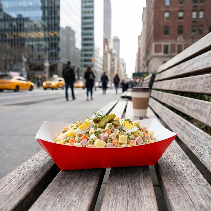 Restaurantware-Bio Tek 1 Pound Food Trays, 200 Disposable Paper Food Trays - Heavy-Duty, Greaseproof, Red Paper Food Boats, For Snacks, Appetizers, Or Treats, Use At Parties Or Carnivals - Image 4