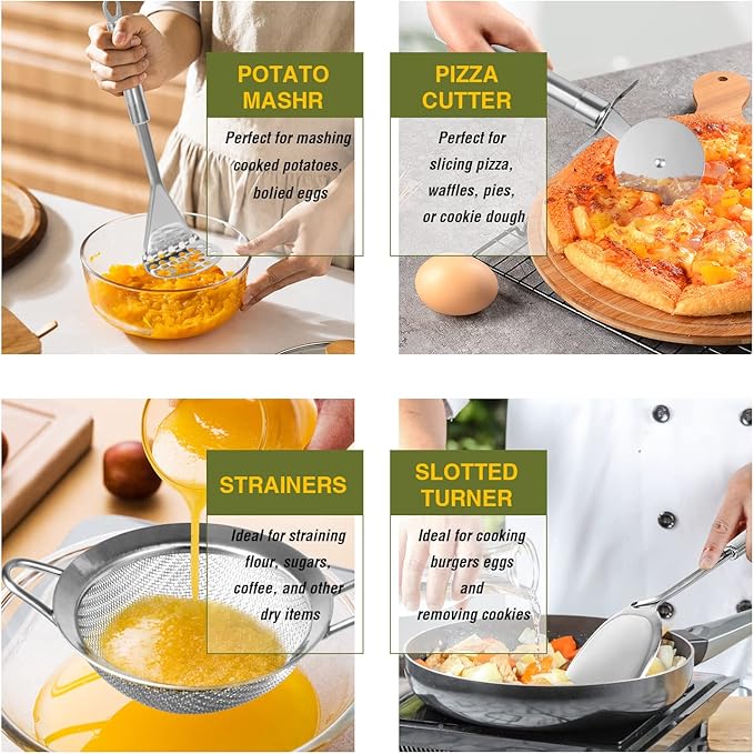 Stainless Steel Kitchen Utensil Set- Fungun 28 Pcs Cooking Nonstick Cookware Set with Spatula - Best Gadgets Tools Kitchen Accessories - Image 5