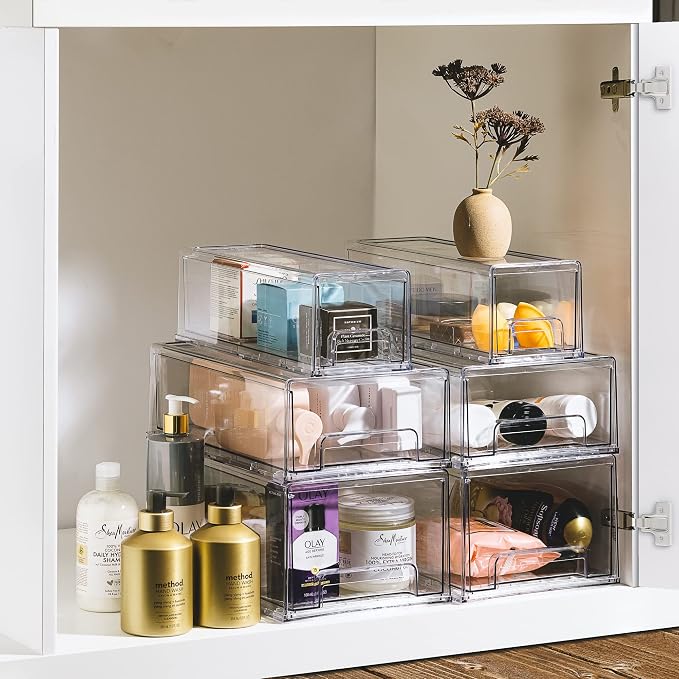 Sorbus Clear Storage Drawers for Refrigerator with Handles (Large, 2 Pack) | Pull-out plastic bins with easy access for pantries, refrigerators and kitchens; stackable slide organization. - Image 6
