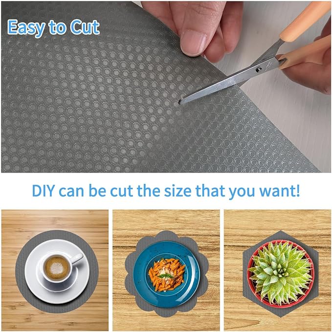 Bloss Plastic Shelf/Drawer Liner with Tools, Non Adhesive Shelf Liner for Cabinets, Storage, Kitchen, Desks, Decor Cupboard Liner, Refrigerator Shelf Liners(Grey, 17.7"x59") - Image 6