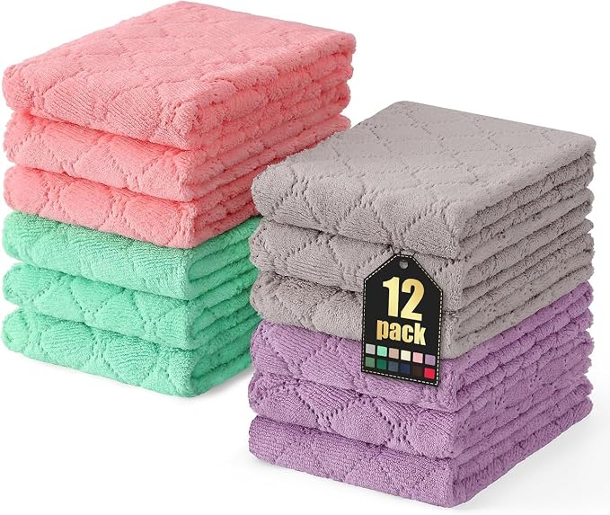 Homaxy 12 Pack Super Soft Absorbent Dish Towels, 10" x 20", Multi Color by Homaxy