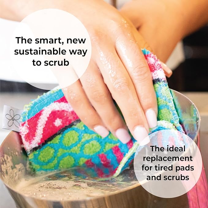 Skoy Scrub, 2-pack Reusable, Non-Scratching Dish Scrubber for Kitchen and Household Cleaning, Planet-Friendly, Dishwasher Safe Soft Scrub, Assorted Colors and Designs - Image 7