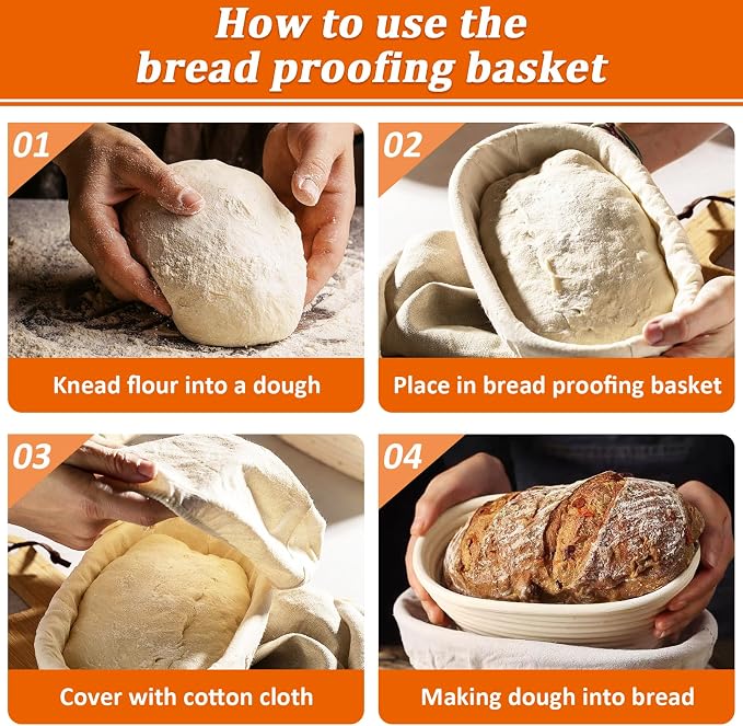 6 Pack Oval Banneton Proofing Basket Set 10 Inch, Natural Rattan Sourdough Bread Baskets with Linen Liners, Dough Baking Bowls for Professional & Home Bakers (10" Oval -6 Pack) - Image 6