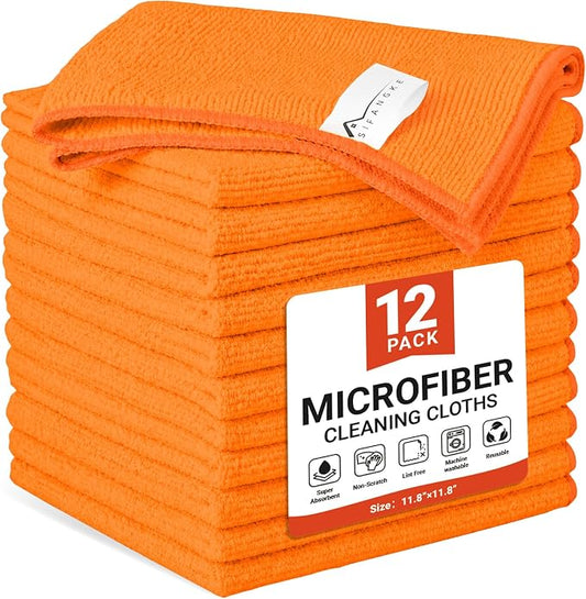 SIFANGKE Microfiber Cleaning Cloth, 12 Pack Orange Cleaning Rags for Housekeeping, Reusable Microfiber Towels for Car, Kitchen, Bathroom and Household Cleaning Supplies, 11.8"X11.8" by Unknown