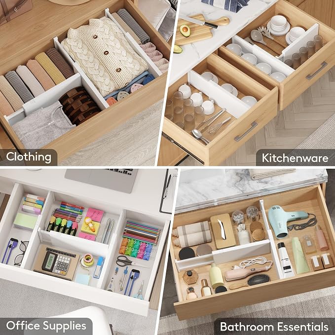 Lifewit 6" Tall Upgrade Drawer Dividers, Adjustable Deep Drawer Organizer | 14 Pack 13.5"-22" Expandable White Drawer Separator for Clothes, Dresser/Kitchen/Closet/Bedroom/Office Organization & Storage - Image 7