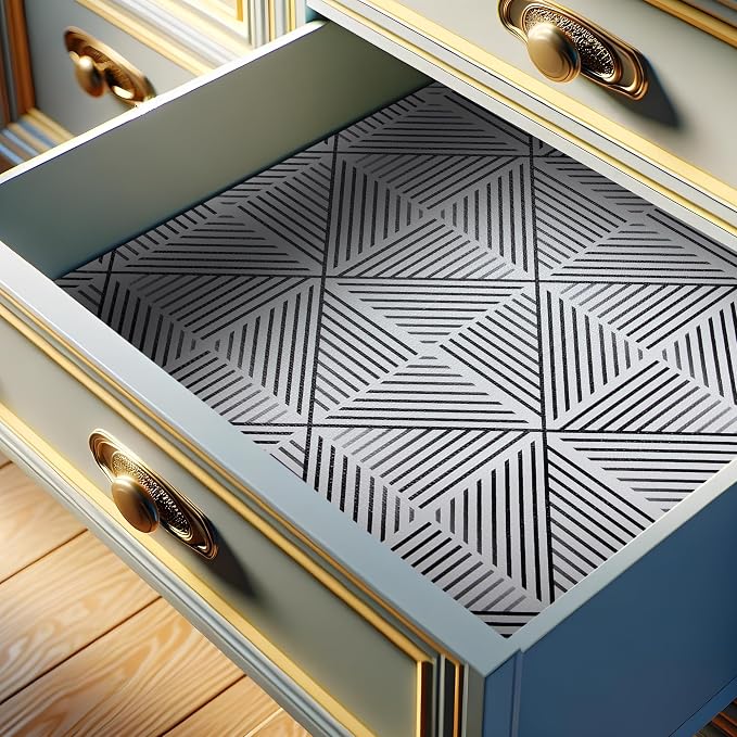 FIFTY FEET 12"x120" Non-Adhesive Shelf Liner for Kitchen Cabinets and Drawers, Washable Non-Slip PVC Cabinet Liner (Black Modern)(10 Roll) by FIFTYFEET