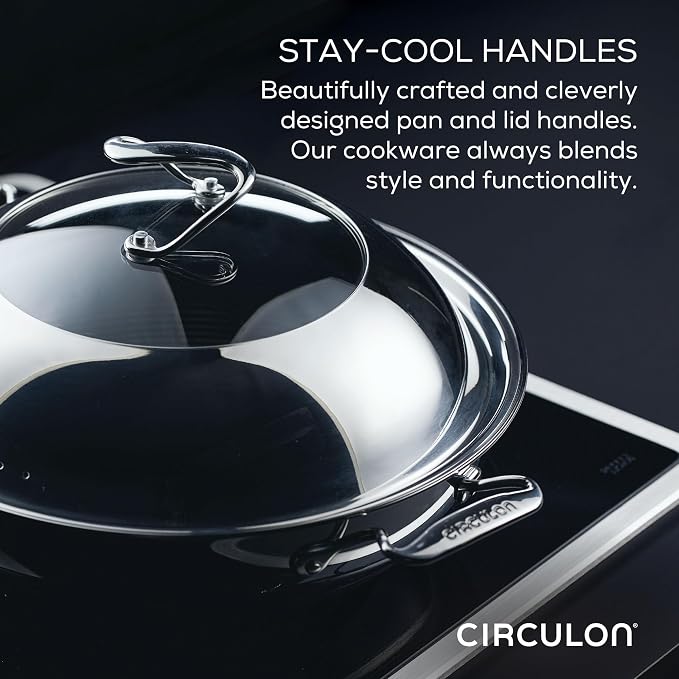 Circulon Clad Stainless Steel Induction Frying Pan and Wok Set with Hybrid SteelShield and Nonstick Technology, 4 Piece - Stainless Steel - Image 3
