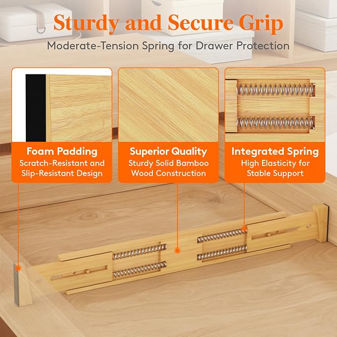 Lifewit 2.4" Kitchen Drawer Dividers, Adjustable Bamboo Drawer Organizers - Image 2