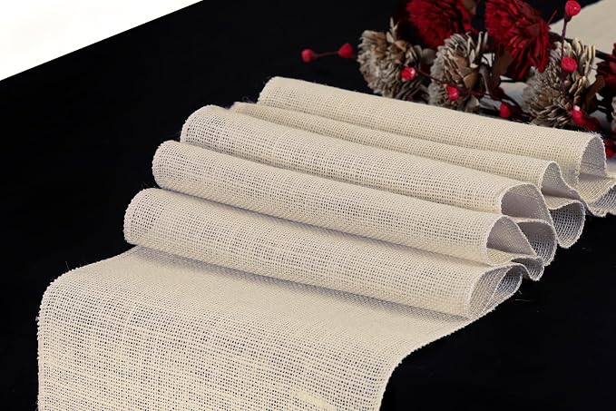 MDS® Pack of 25 Natural Burlap Table Runner, 12 x 108 Inch, Jute Rustic Farmhouse Boho Table Decor for Wedding Reception, Dining Table, Bridal Shower, Baby Shower & Party Decorations - Beige - Image 2