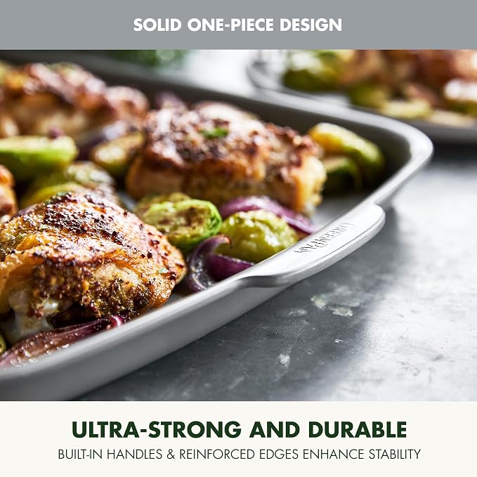 GreenPan Premiere Ovenware Healthy Ceramic Nonstick 18" x 13" Half Rectangular Baking Pan, PFAS-Free, Warp-Free Bakeware, Durable Quick Heating, Oven & Broiler Safe to 600F, Dishwasher Safe, Gray - Image 3